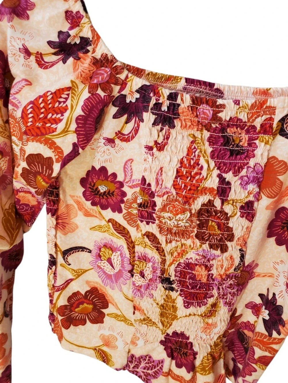 Old Navy Cream Floral Smocked Off-Shoulder Top